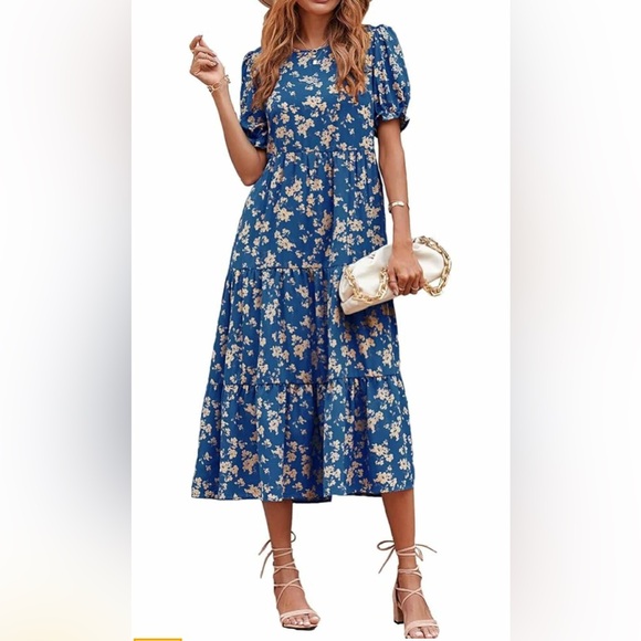 PrettyGarden Dresses & Skirts - PRETTYGARDEN Women’s Summer Dress Casual Floral Boho Midi Puff Short Sleeve